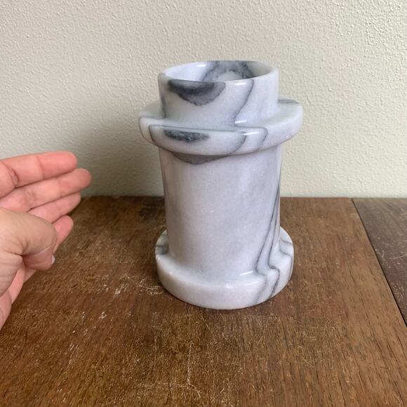 Vintage White Gray Veined Solid Marble Convertible Column Candle Holder Italy - Picture 3 of 6